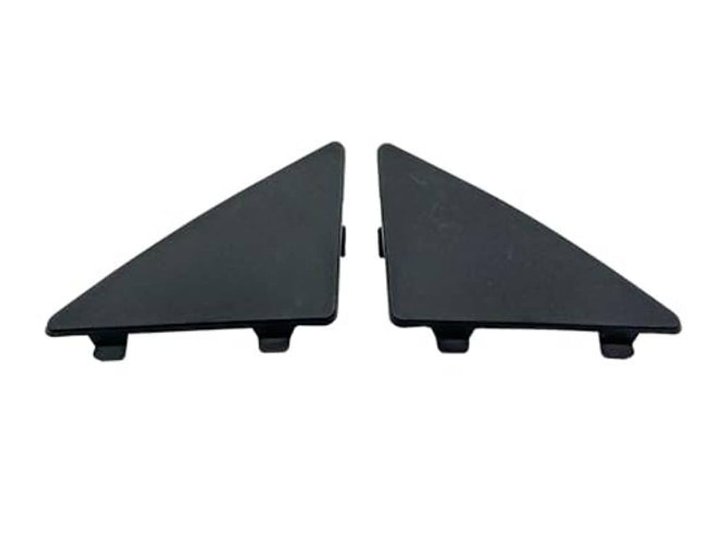 Pair of dark triangular front bumper lower grille filler covers with raised mounting points