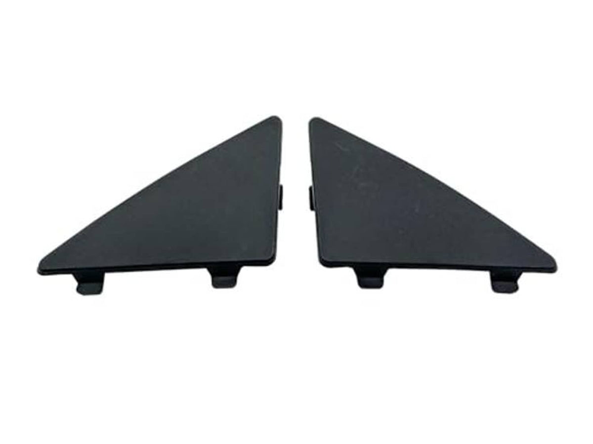 Pair of dark triangular front bumper lower grille filler covers with raised mounting points