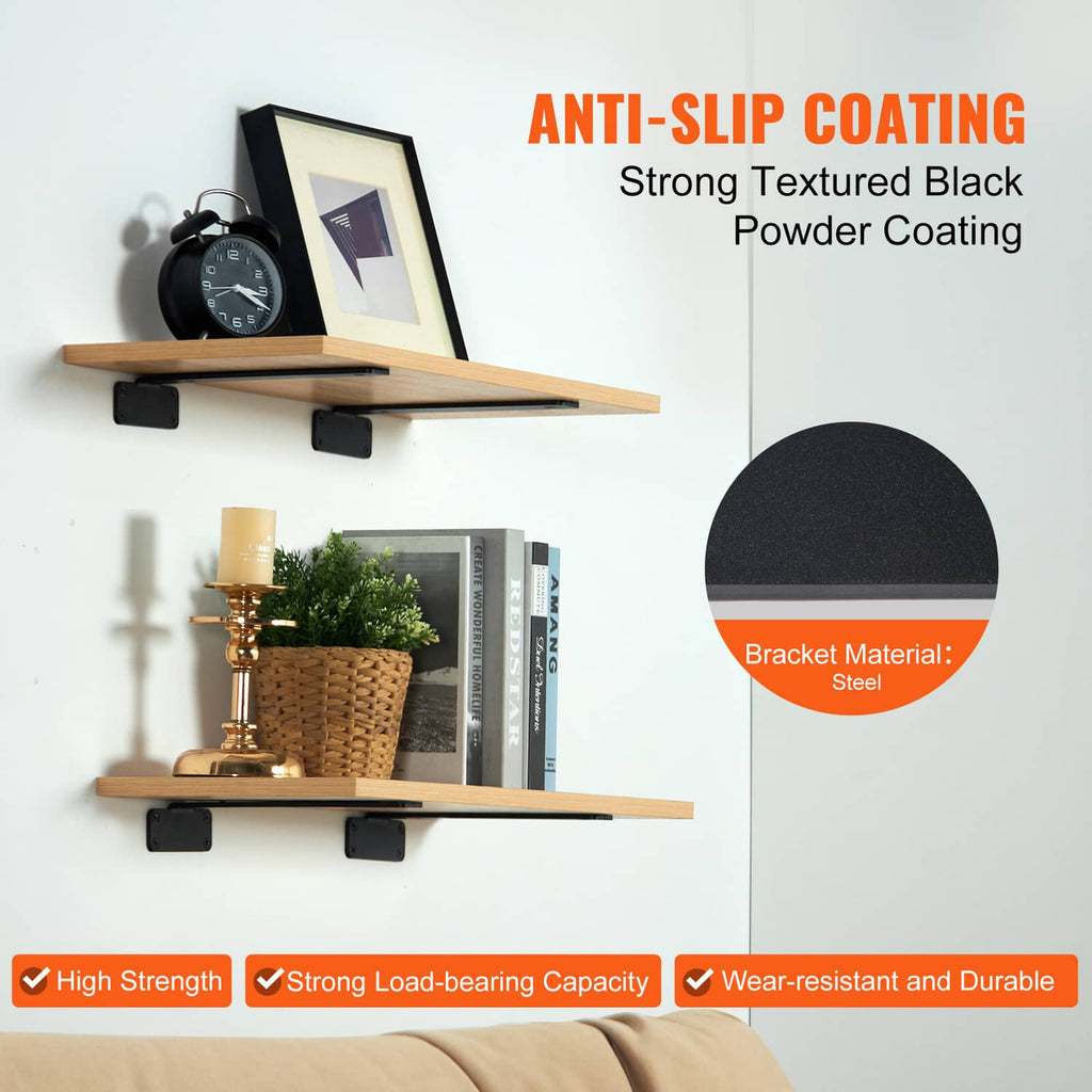 Black anti-slip coated steel floating shelf brackets with textured finish