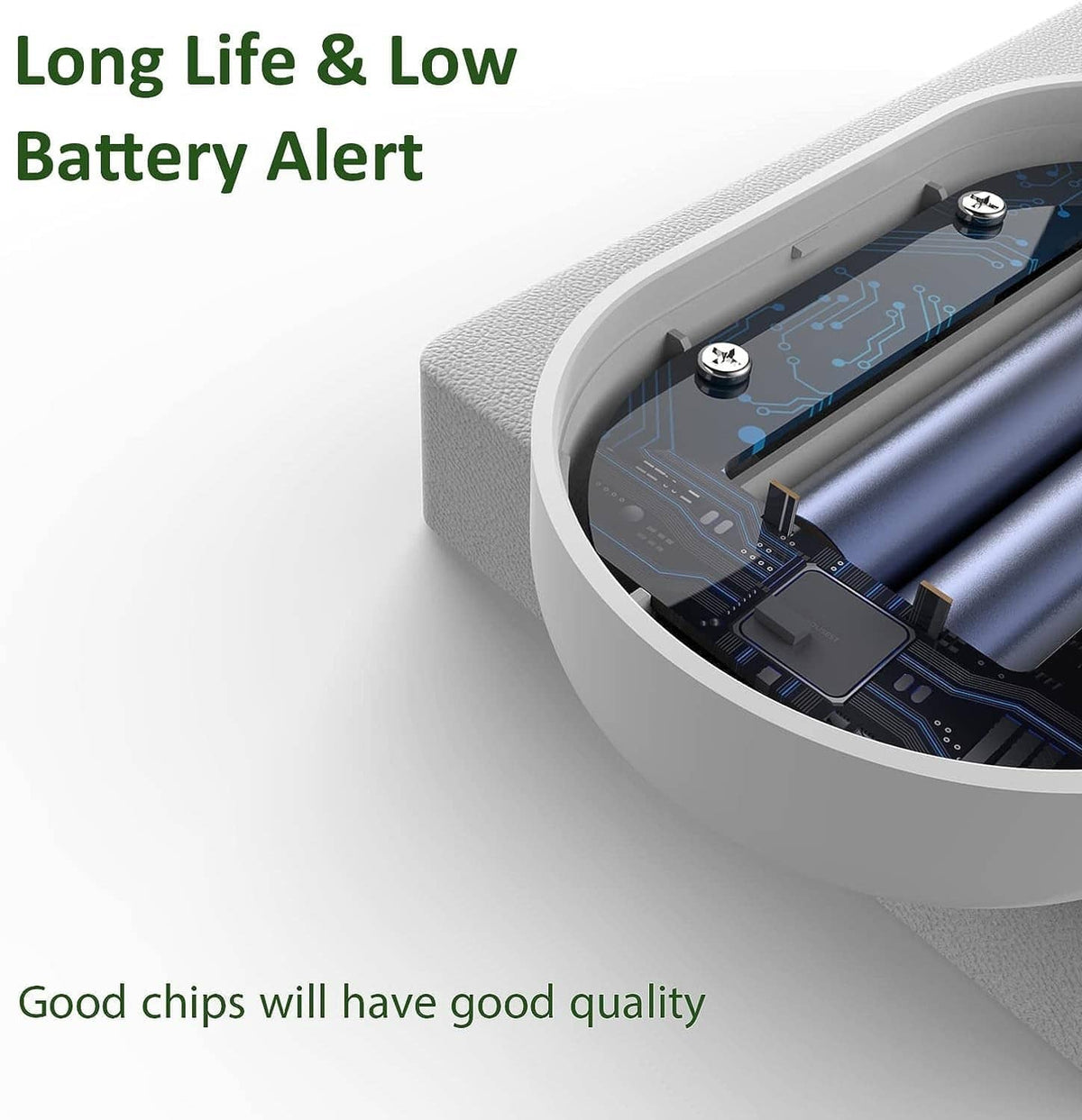 White water leak detector with open battery compartment and internal circuit board