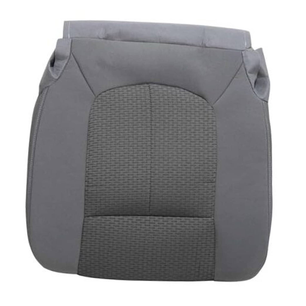Gray cloth front driver seat cover with textured center insert and armrest openings