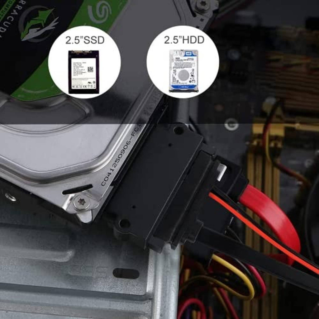SATA adapter cable connected inside a drive bay for 2.5-inch SSD or HDD