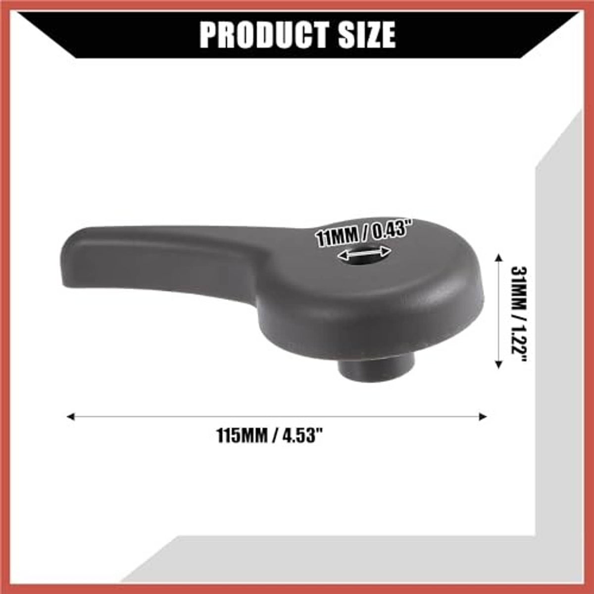 Gray seat recliner handle lever with size measurement graphic for replacement fit.