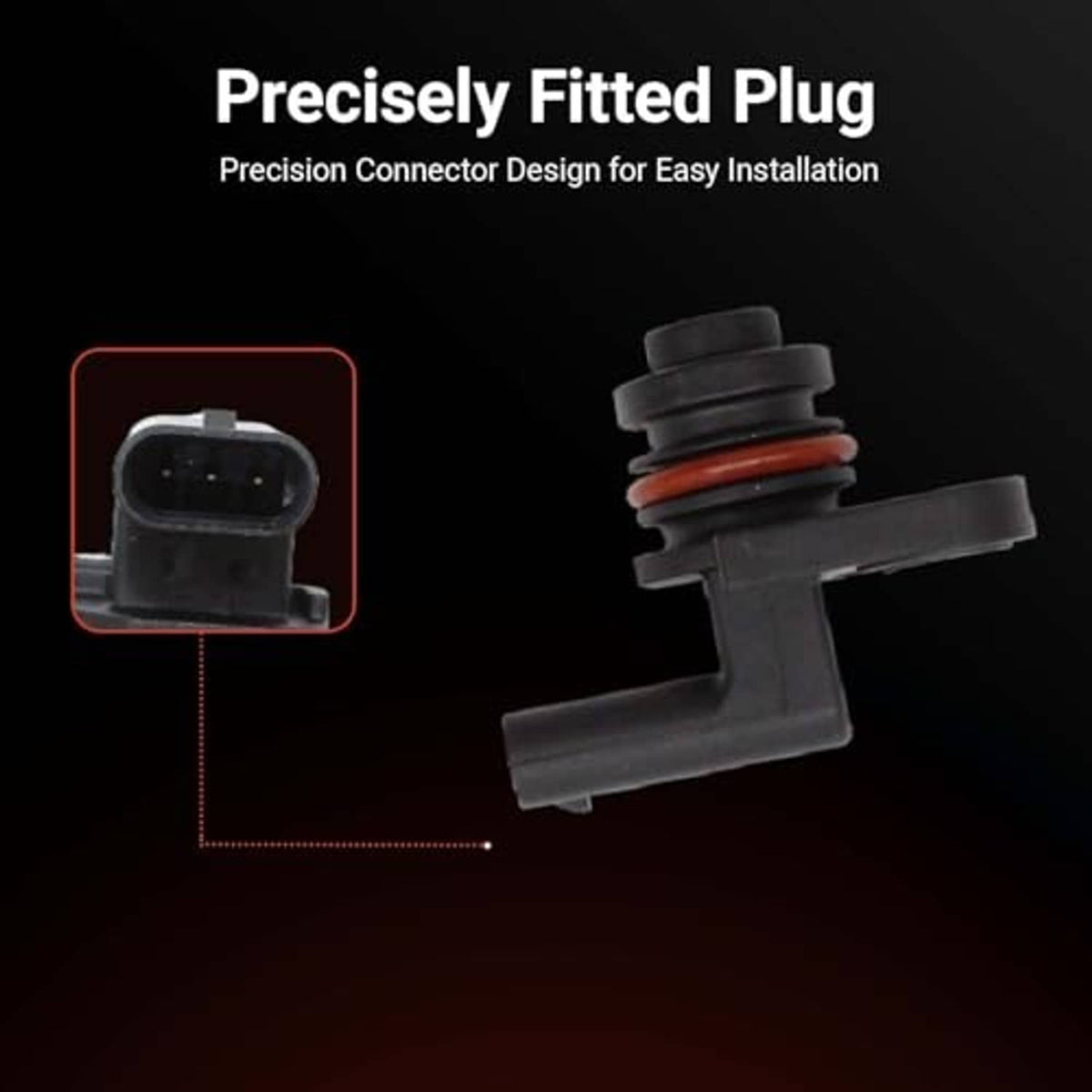 Camshaft position sensor plug and red-sealed shaft, black housing