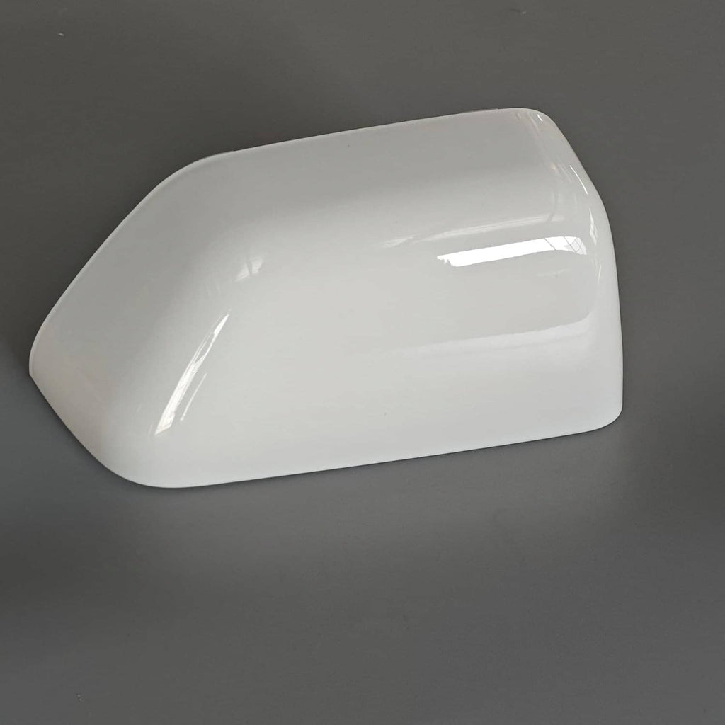 Oxford white mirror cover cap, glossy finish with curved top and angled front