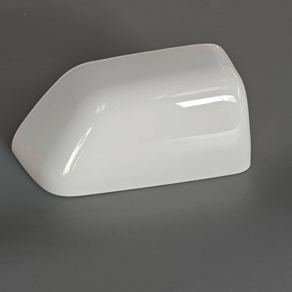 Oxford white mirror cover cap, glossy finish with curved top and angled front