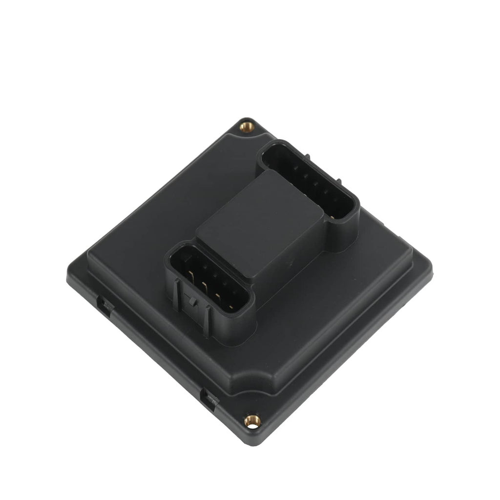 Black rectangular actuator relay module angled view with front connector cutouts
