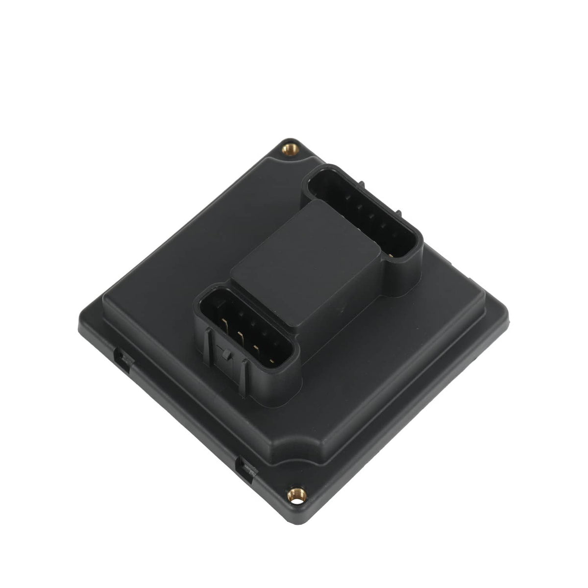 Black rectangular actuator relay module angled view with front connector cutouts