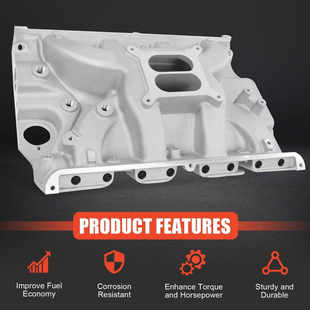 Aluminum intake manifold with dual runner openings and long exhaust/port flange