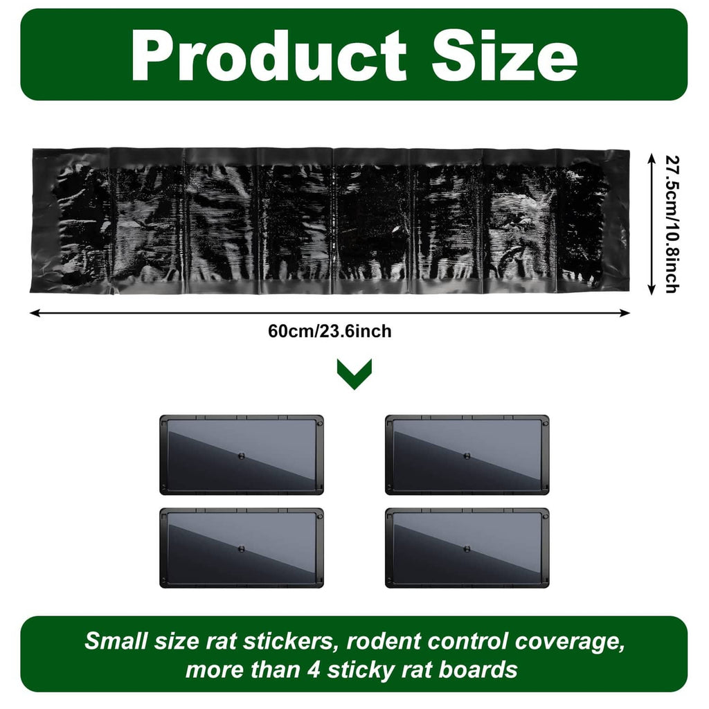 Black sticky mouse trap mats with size diagram, about 24 in long