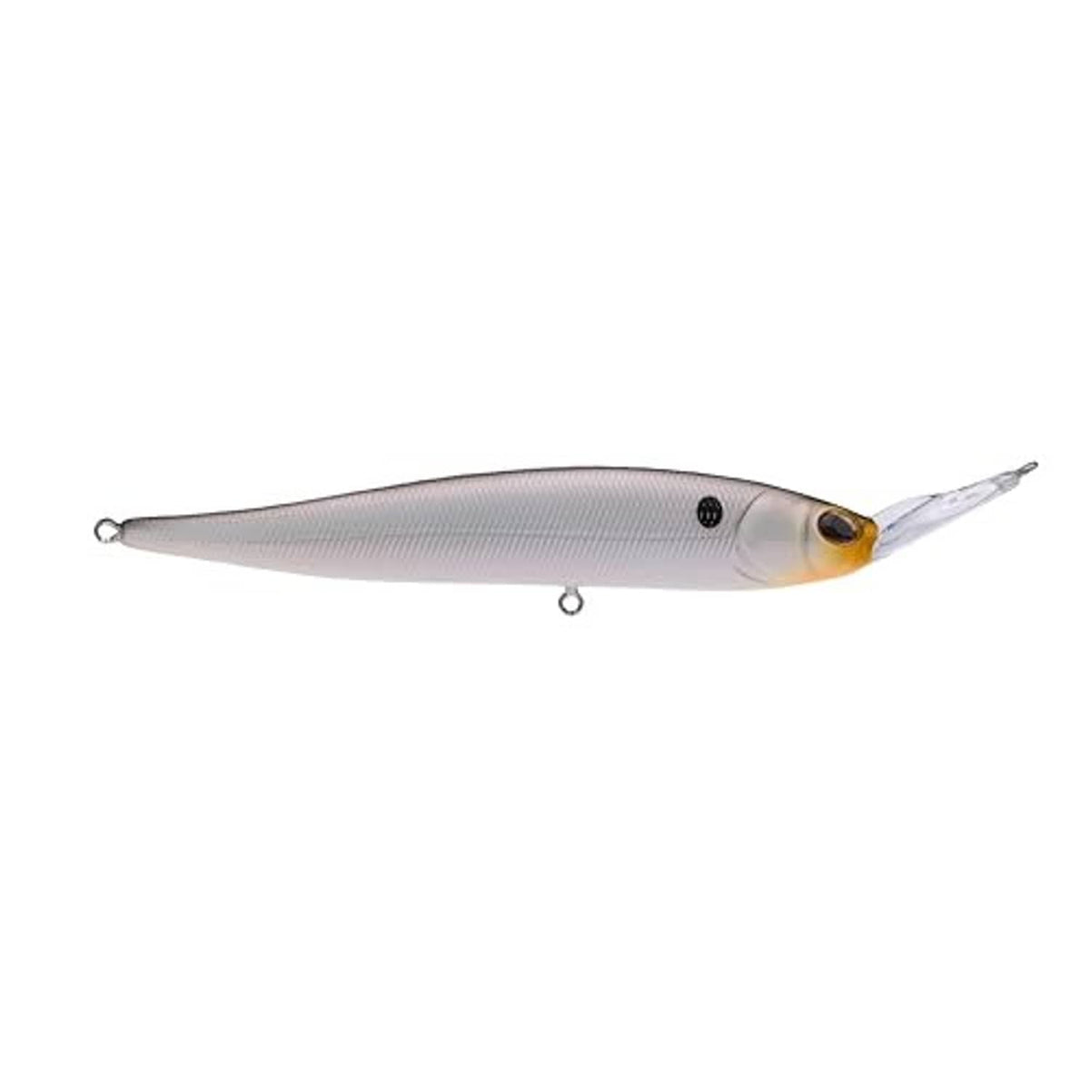 Silver and pearl minnow fishing lure with single treble hook attachment