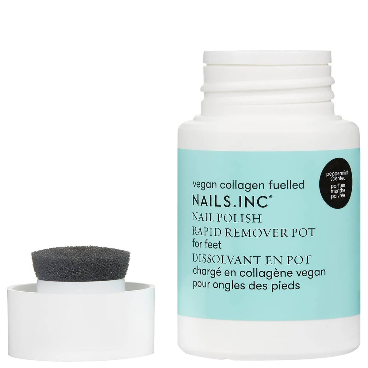 Nails.INC vegan collagen nail polish rapid remover pot with sponge applicator