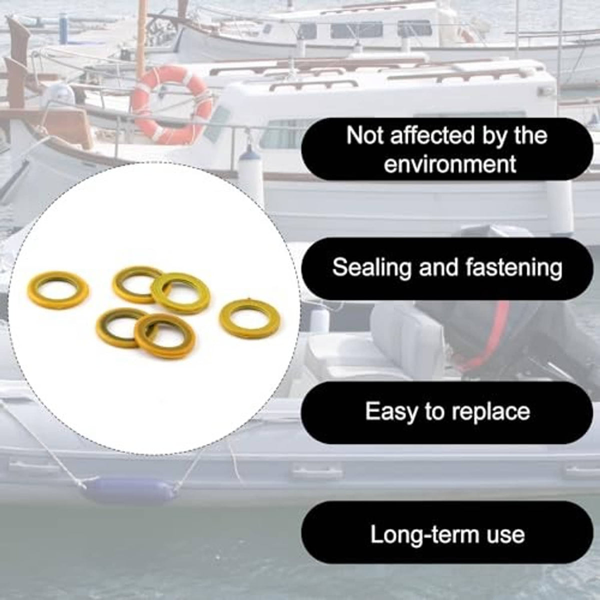 Yellow seal washers shown in a circular inset for gearbox draining and fastening