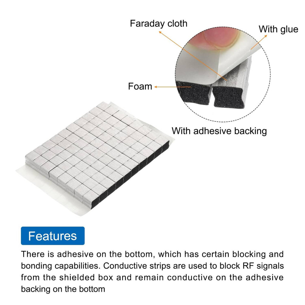 RF Faraday foam with adhesive backing and glued top layer, shown with labeled cutaway
