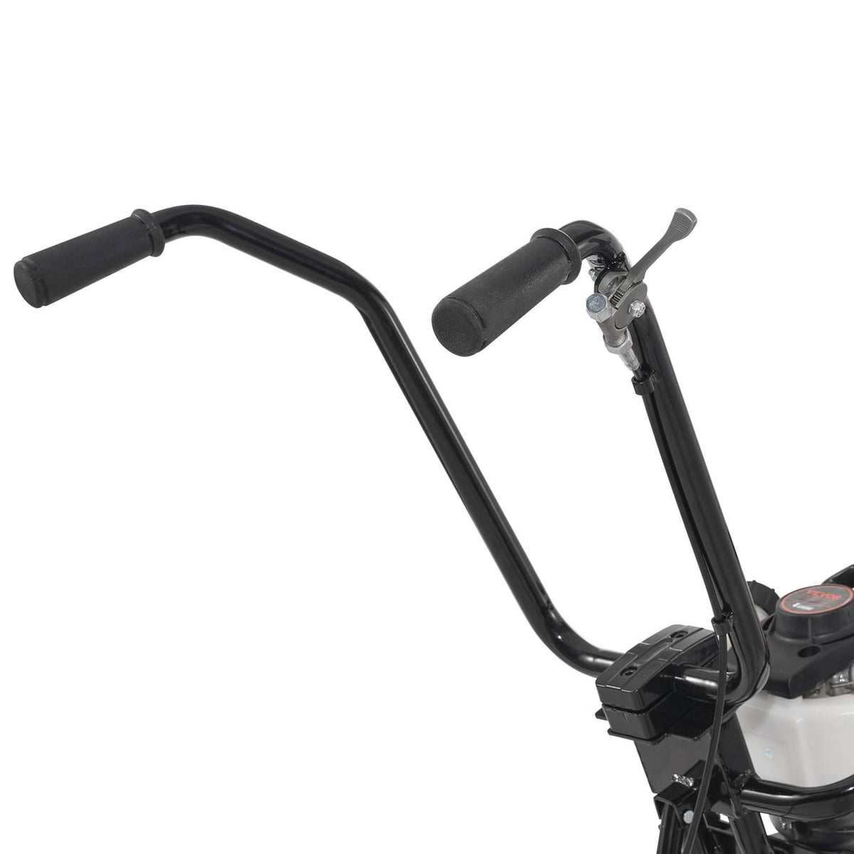 Gas concrete screed handle frame with two black grips and engine housing