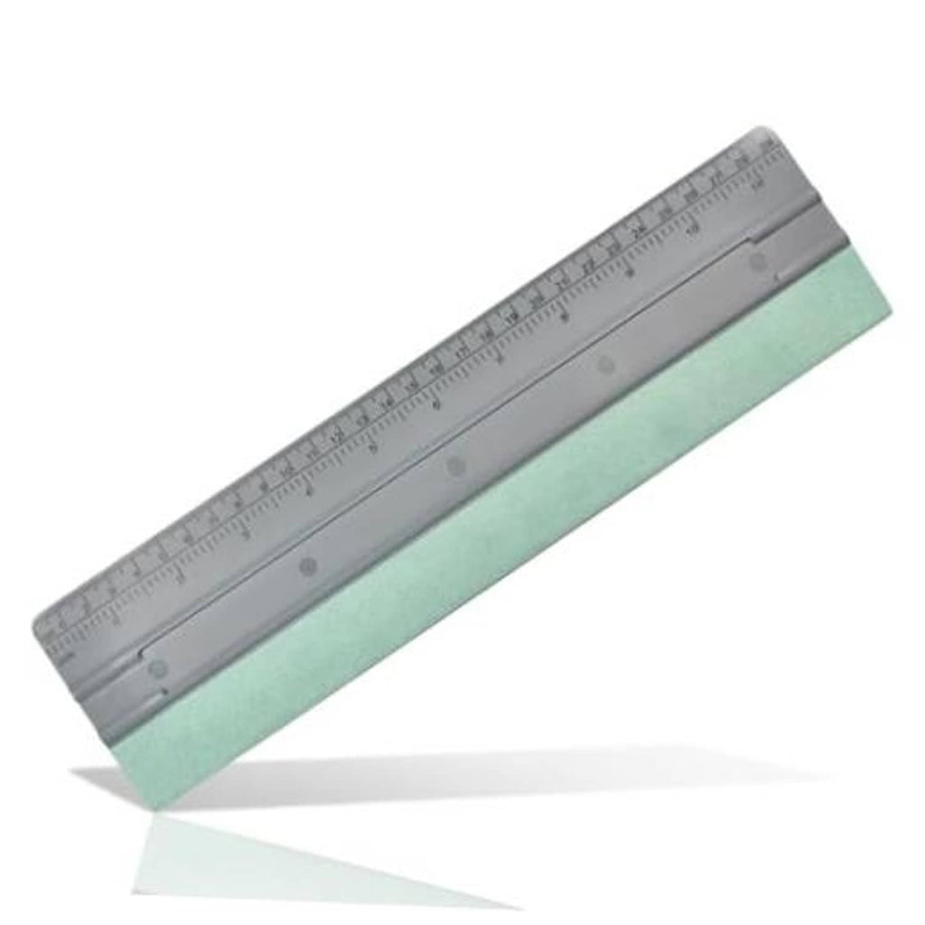 12-inch vinyl wrap squeegee tool with gray ruler edge and mint felt backing