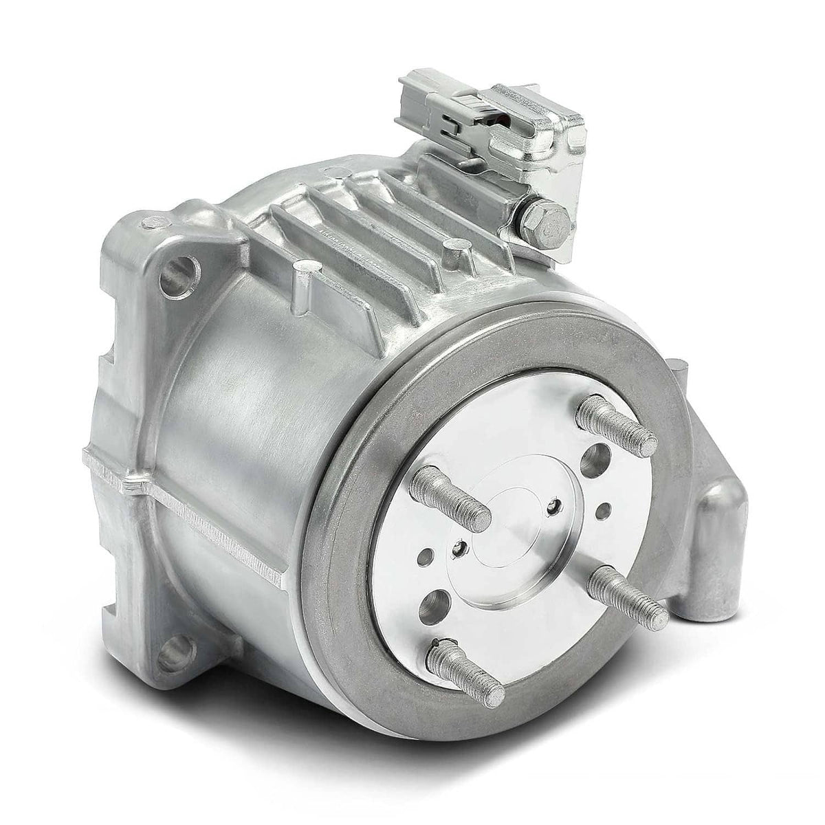 Rear differential viscous coupler with round mounting face, bolt holes, and gray housing