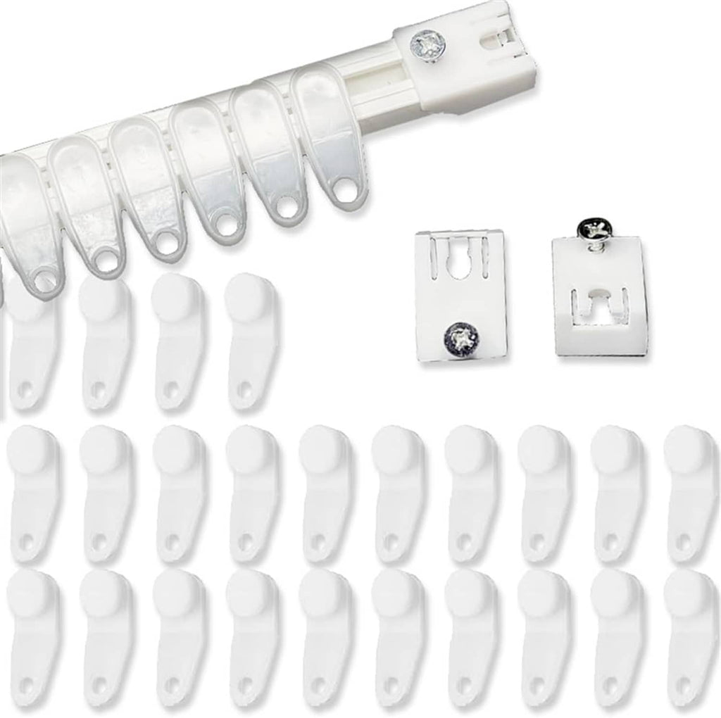 White traverse rod slide track with multiple snap-in gliders and two clips