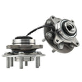 Front wheel bearing hub assembly with flange, studs, and electrical connector cable