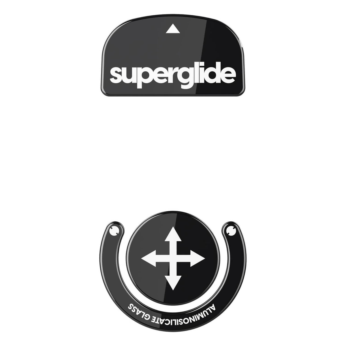 Superglide mouse skates, black circular set with directional arrow graphic