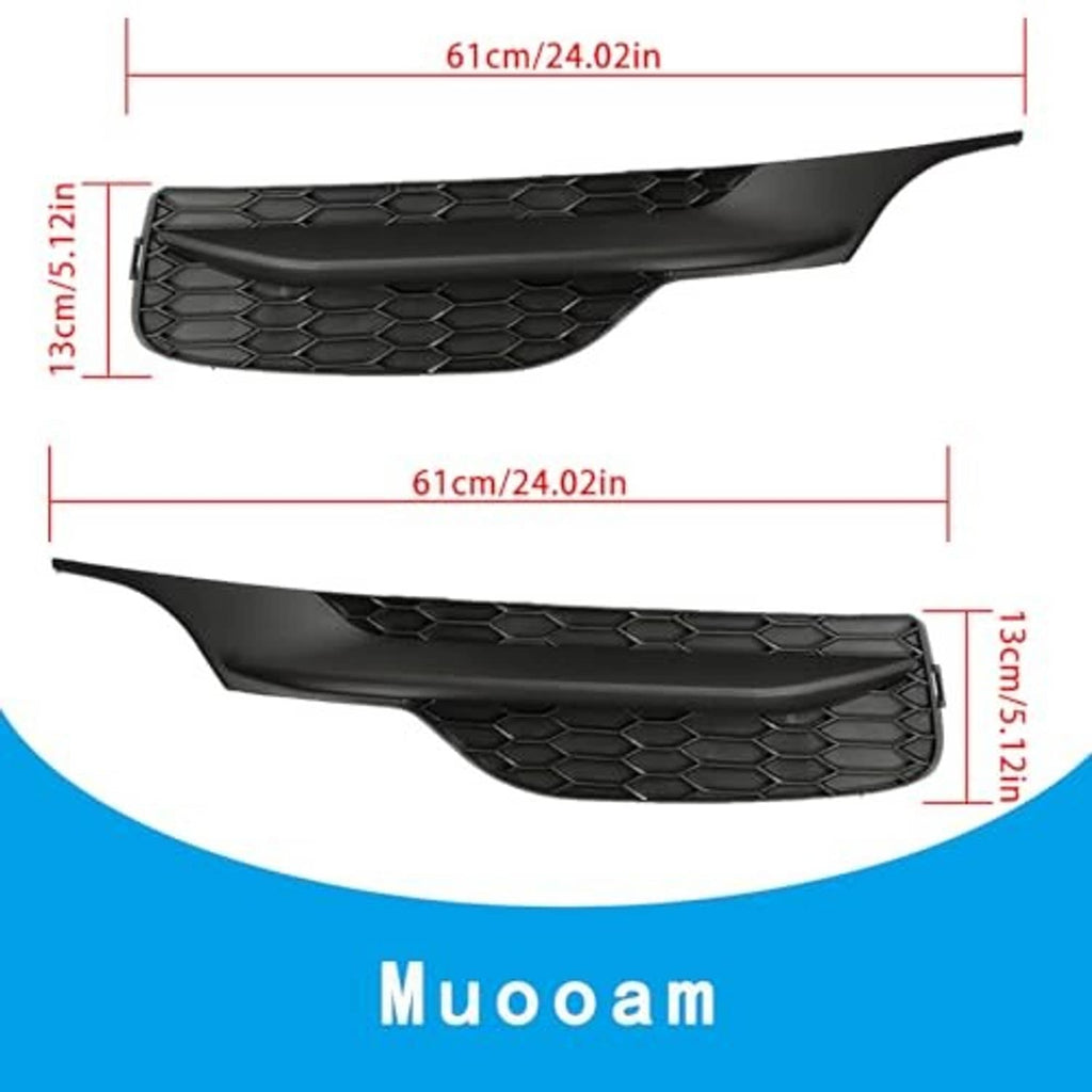 Textured black front bumper fog light covers with hexagonal honeycomb mesh