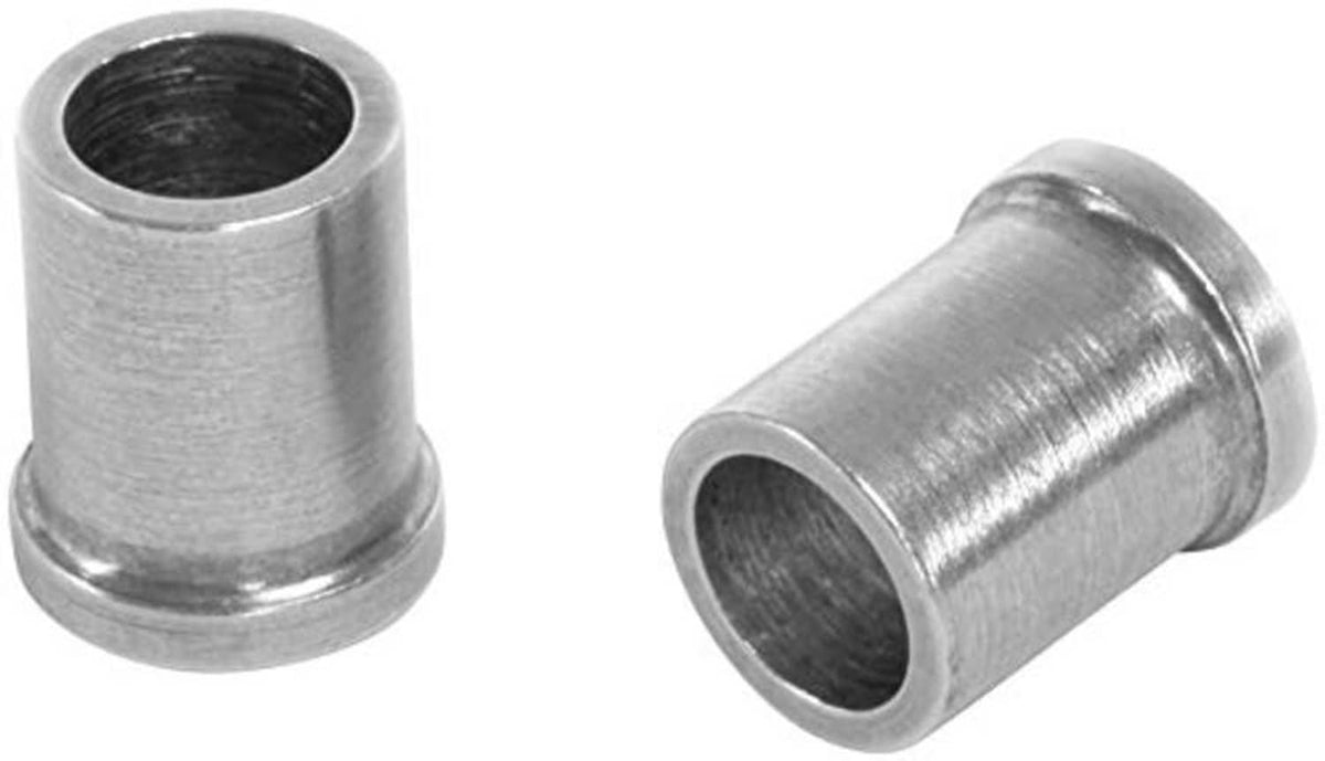 Metal Presta valve stem saver sleeves, one upright and one angled open end