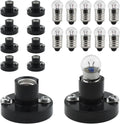 Mini E10 lamp socket kit with black bases and clear warm light bulbs, assorted views