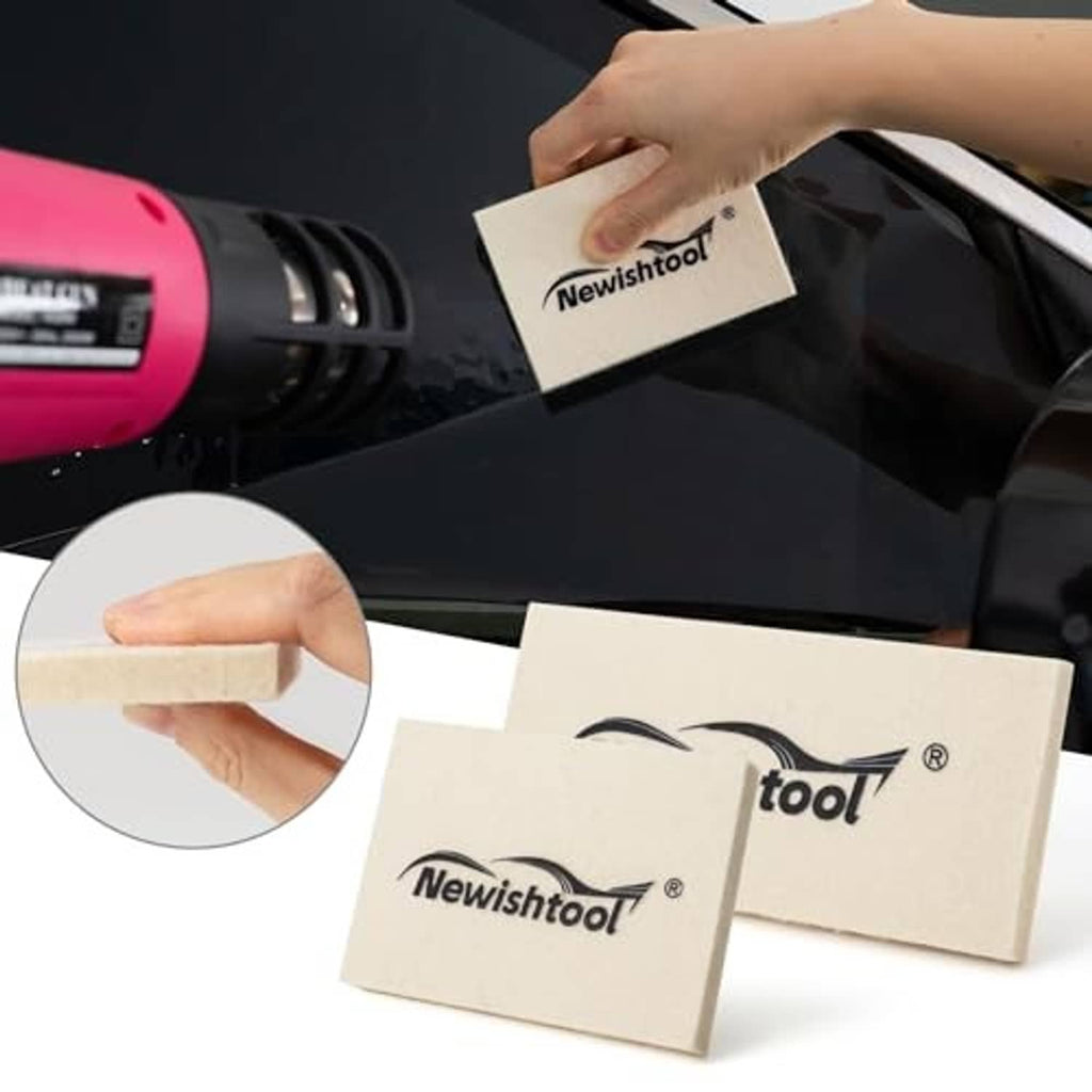 Wool felt squeegee pad for window tinting, beige block with Newishtool logo