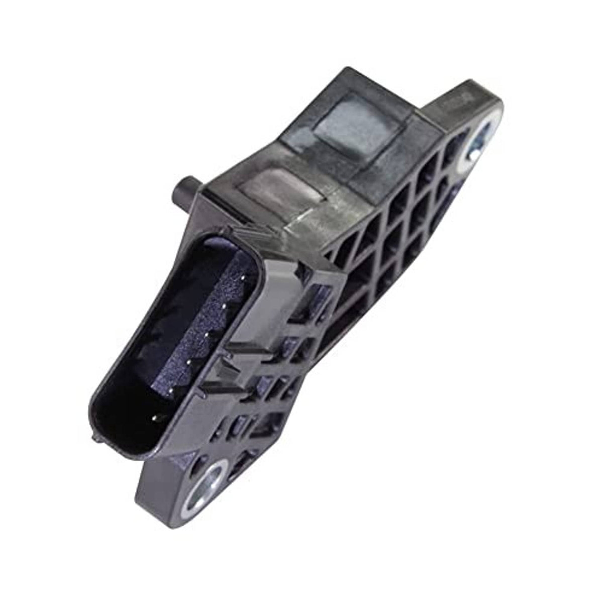 Black crankshaft position sensor with side mounting flange and blue-tinted insert