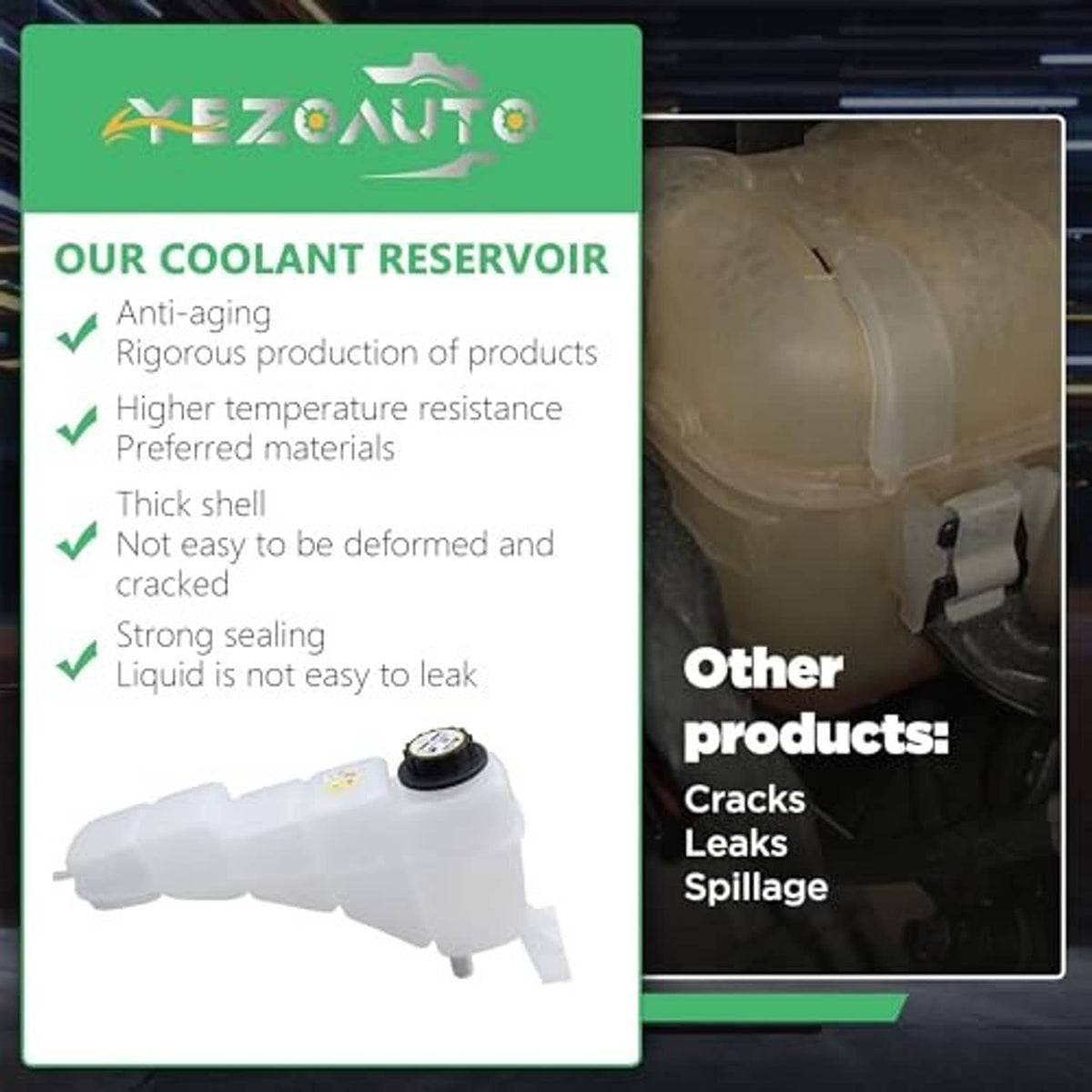 Coolant reservoir feature graphic for durable, leak-resistant reservoir construction
