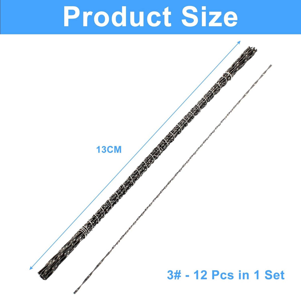 Spiral scroll saw blade set, plain ends, silver-toned, 3# size.