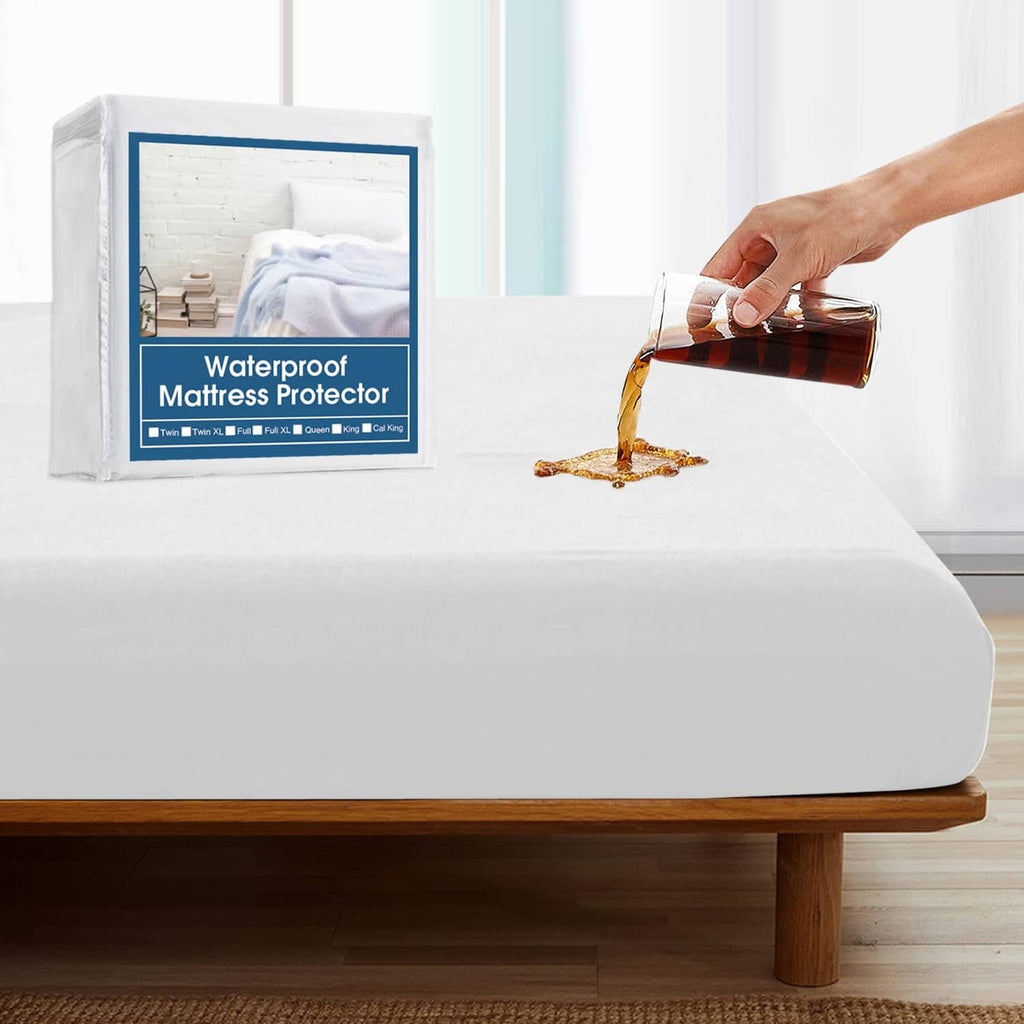 White king mattress protector with fitted cover and protective waterproof layer
