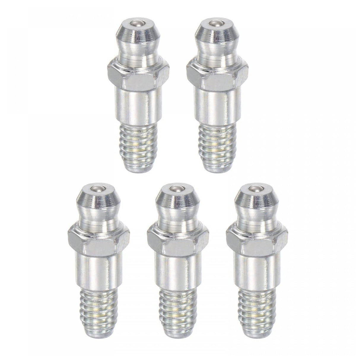 Steel grease fittings, straight M6 x 1mm, silver tone, hex base and threaded nipple