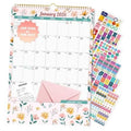 Floral wall calendar 2026–2027, Jan 2026 start, spiral bound, with sticker sheets