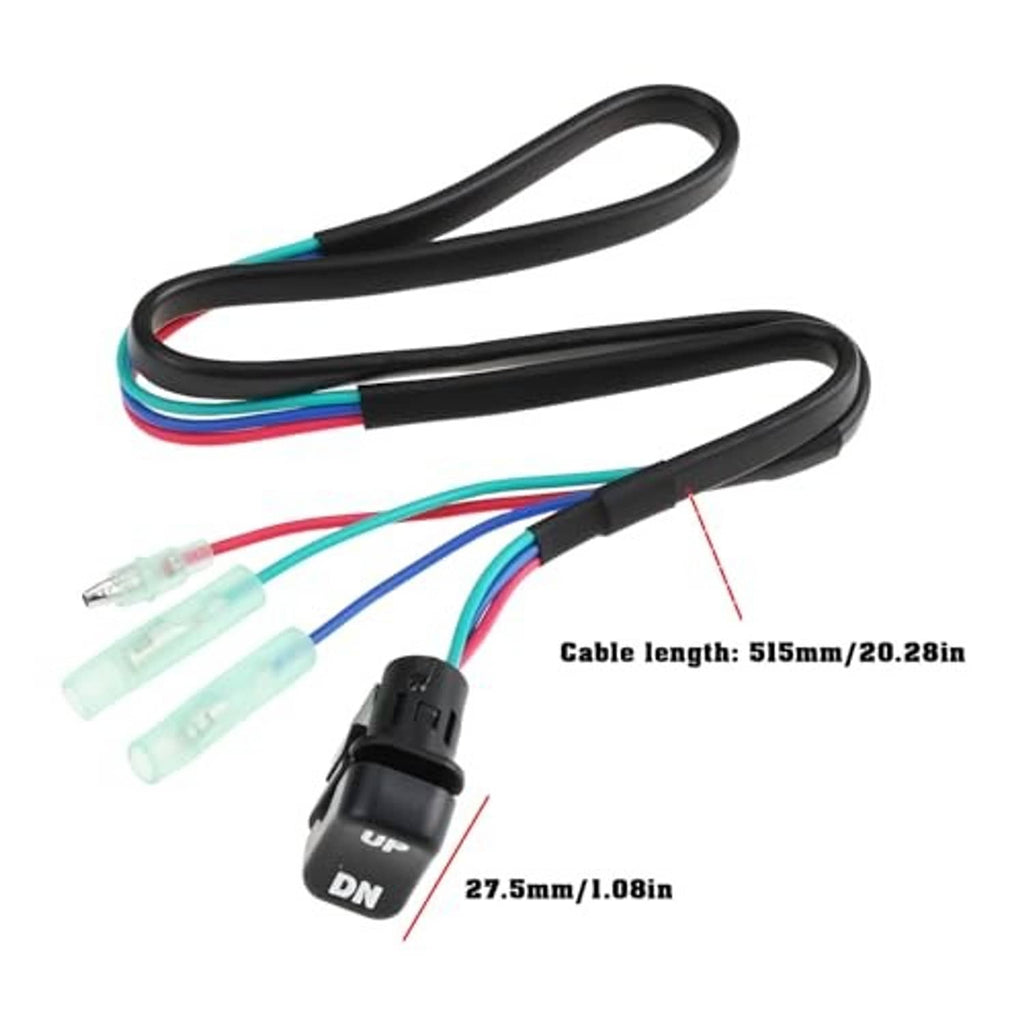 3-wire tilt/trim switch harness with DN rocker switch and labeled cable length diagram