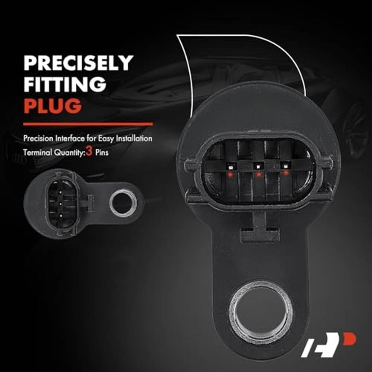 Crankshaft position sensor connector plug with three terminal pins, black housing and ring
