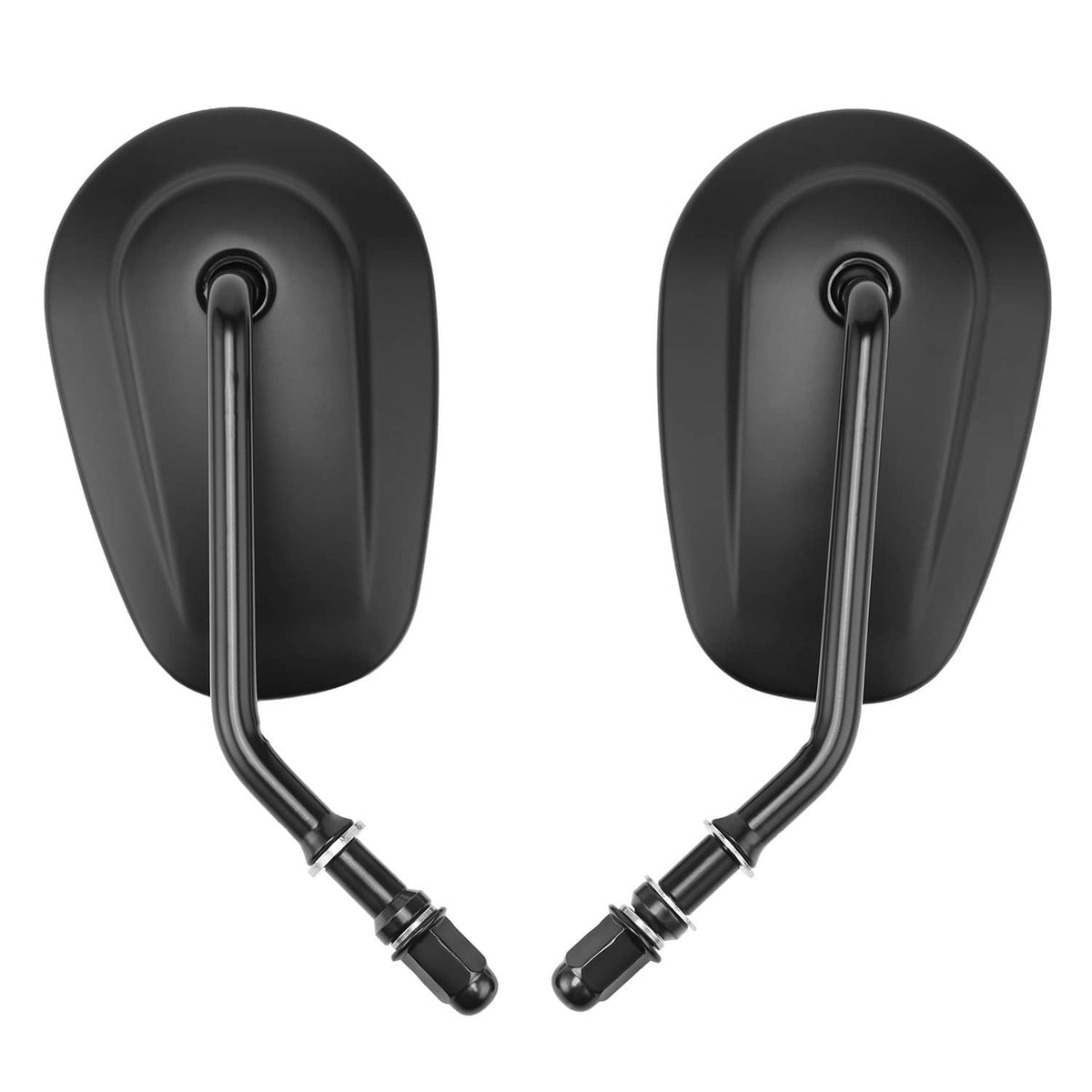 Matte black rearview mirror pair with curved heads and long stems