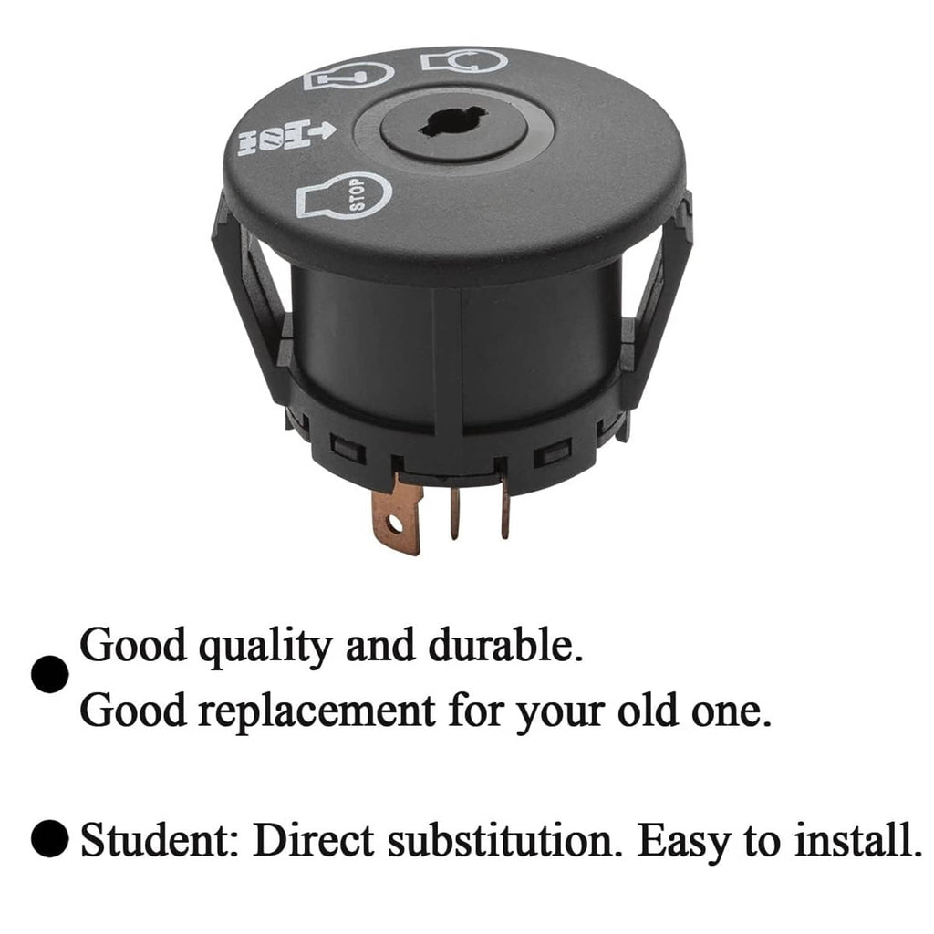 Black 4-position ignition switch with key cylinder and terminal pin contacts