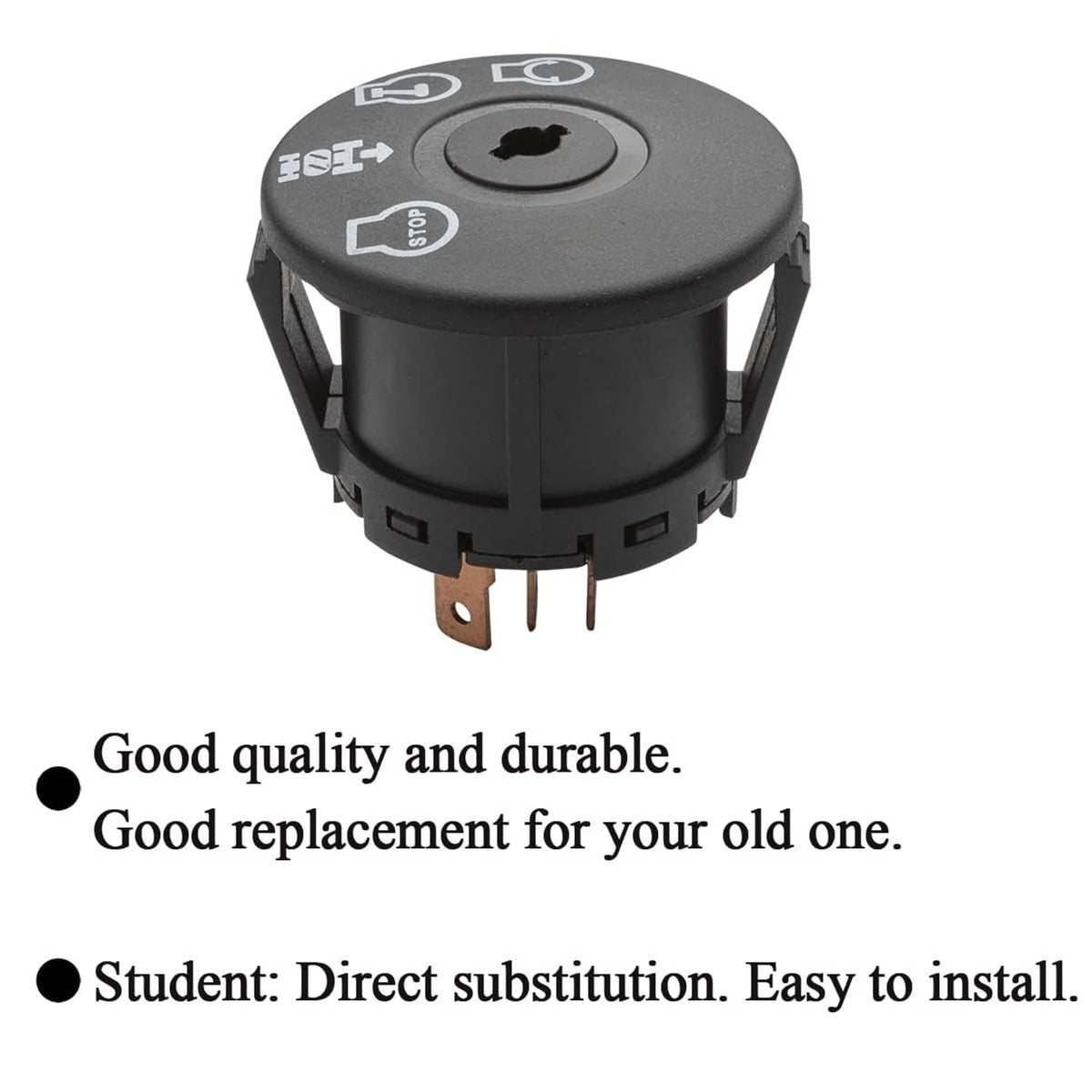 Black 4-position ignition switch with key cylinder and terminal pin contacts