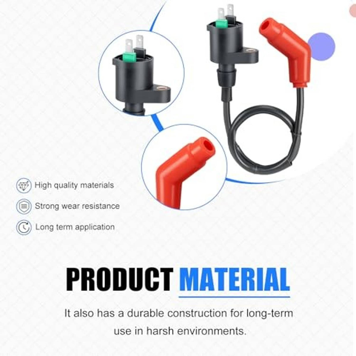 Ignition coil and CDI box wiring set with red connector and black cable, plus spark plug