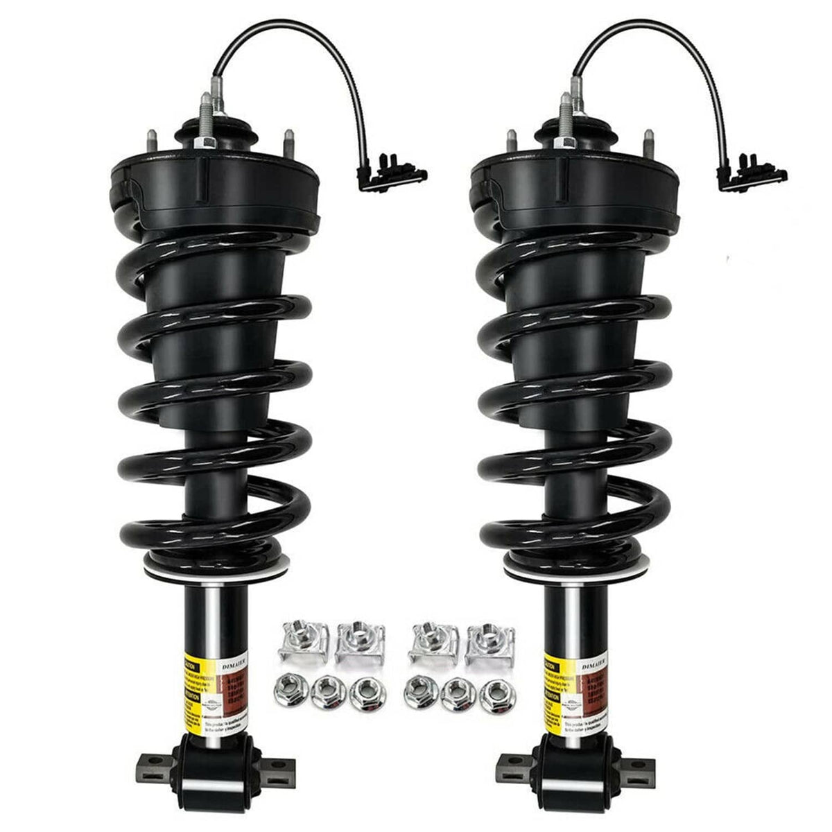 Two front shock struts with black coil springs and silver mounting bolts and brackets