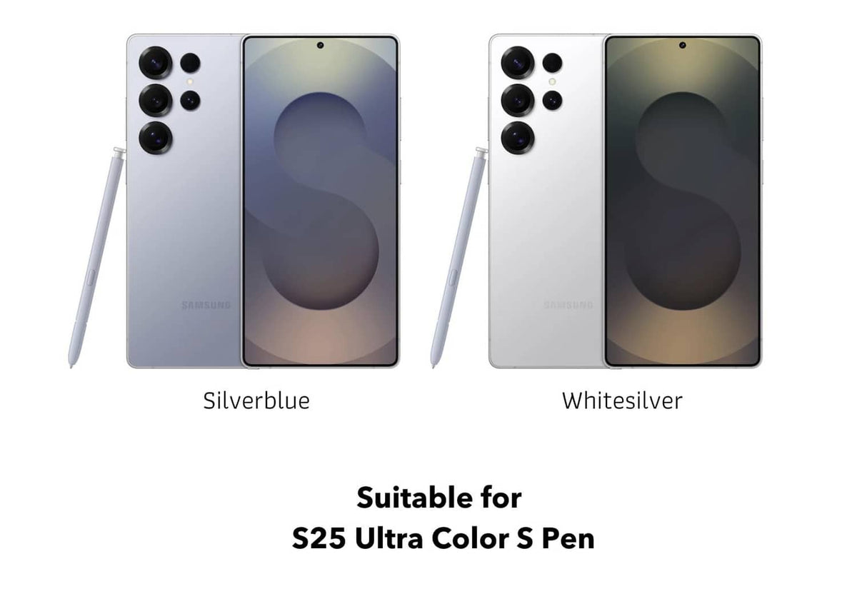 Light silver S Pen replacement stylus beside compatible phone models