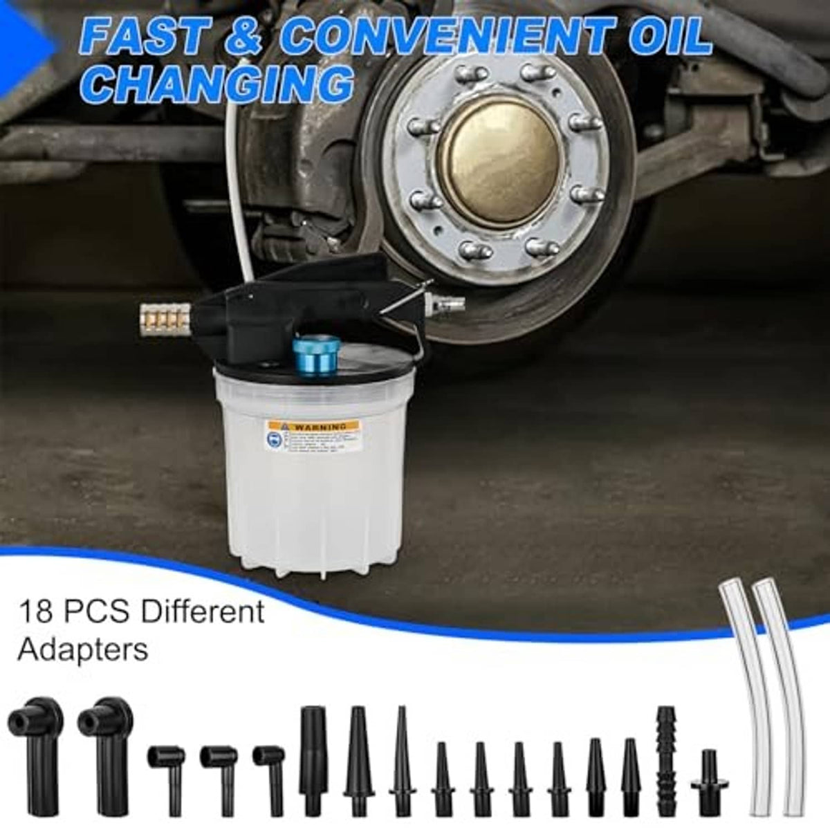 Brake vacuum bleeder kit with reservoir bottle, vehicle connection hose, and multiple adapters
