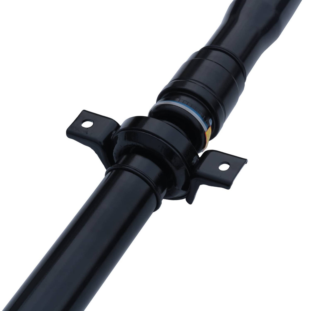 Rear driveshaft assembly support bracket with central coupler, black metal