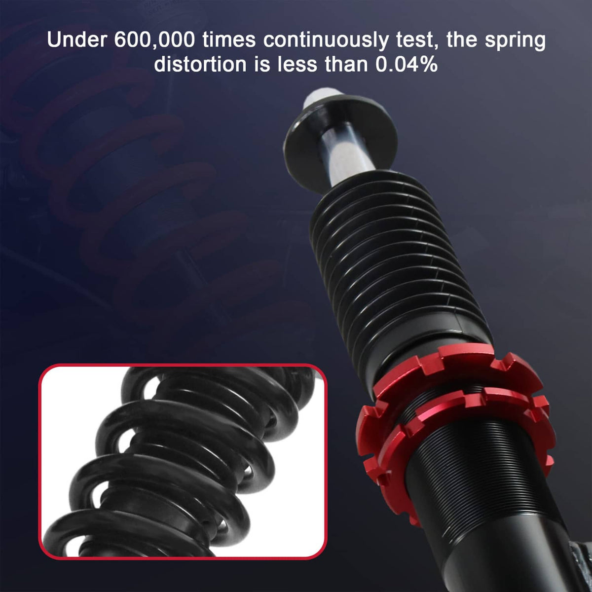 Coilover spring and red adjuster collar on a black shock body