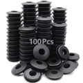 Black rubber glad hand seal gaskets, 100-piece set with round center holes