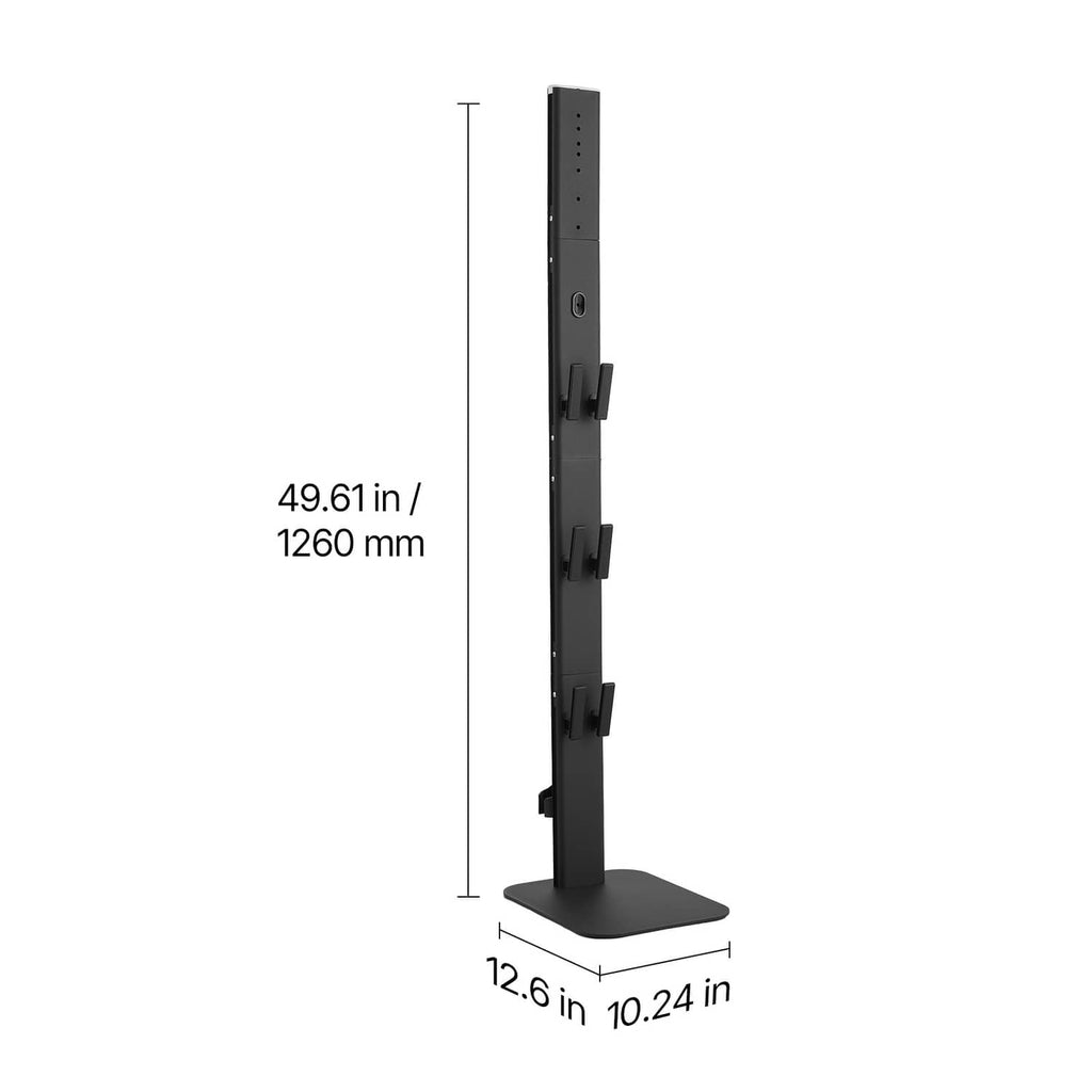 Black vacuum stand with tall vertical rack and wide square base
