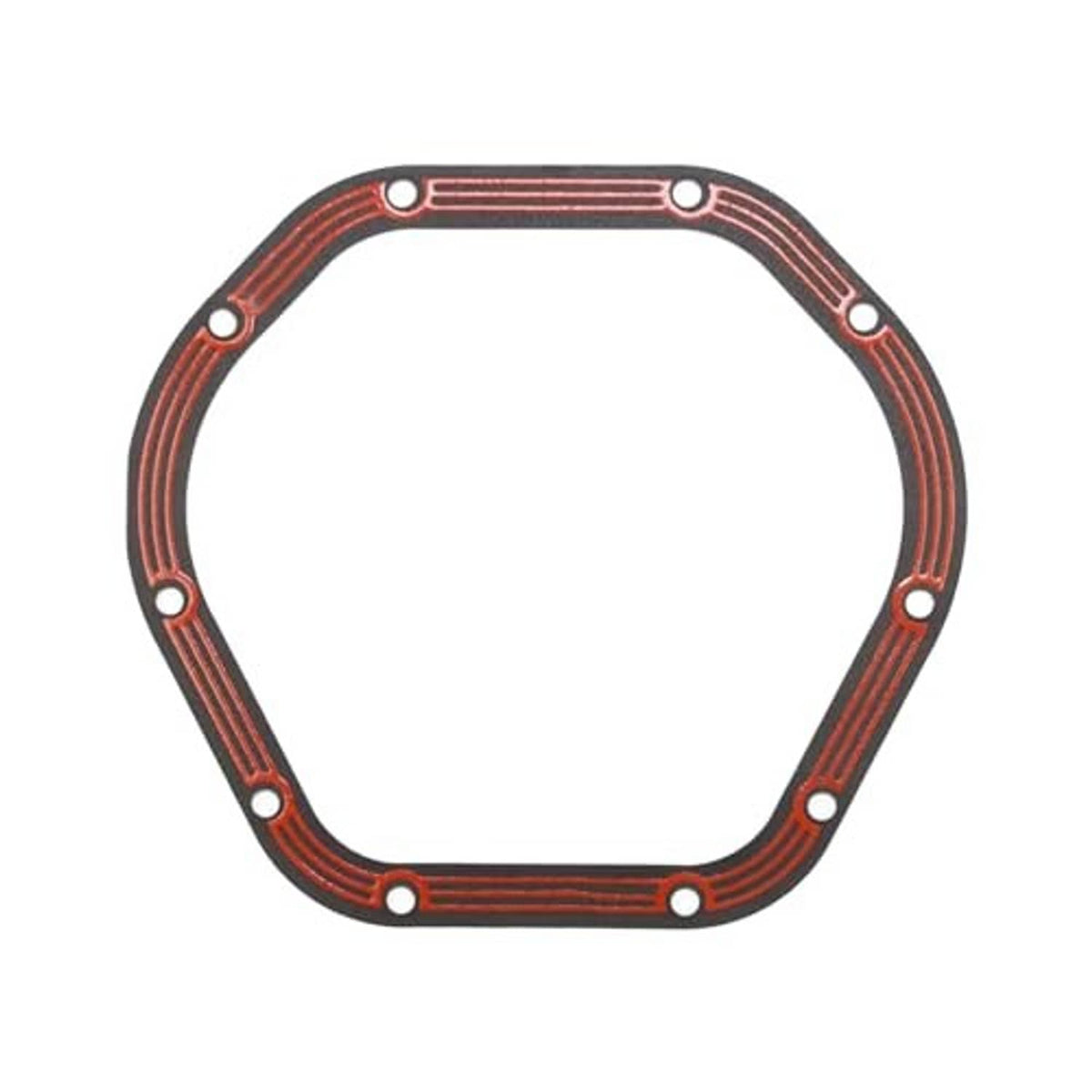 Octagonal gasket ring with red ribbed stripes and evenly spaced bolt holes