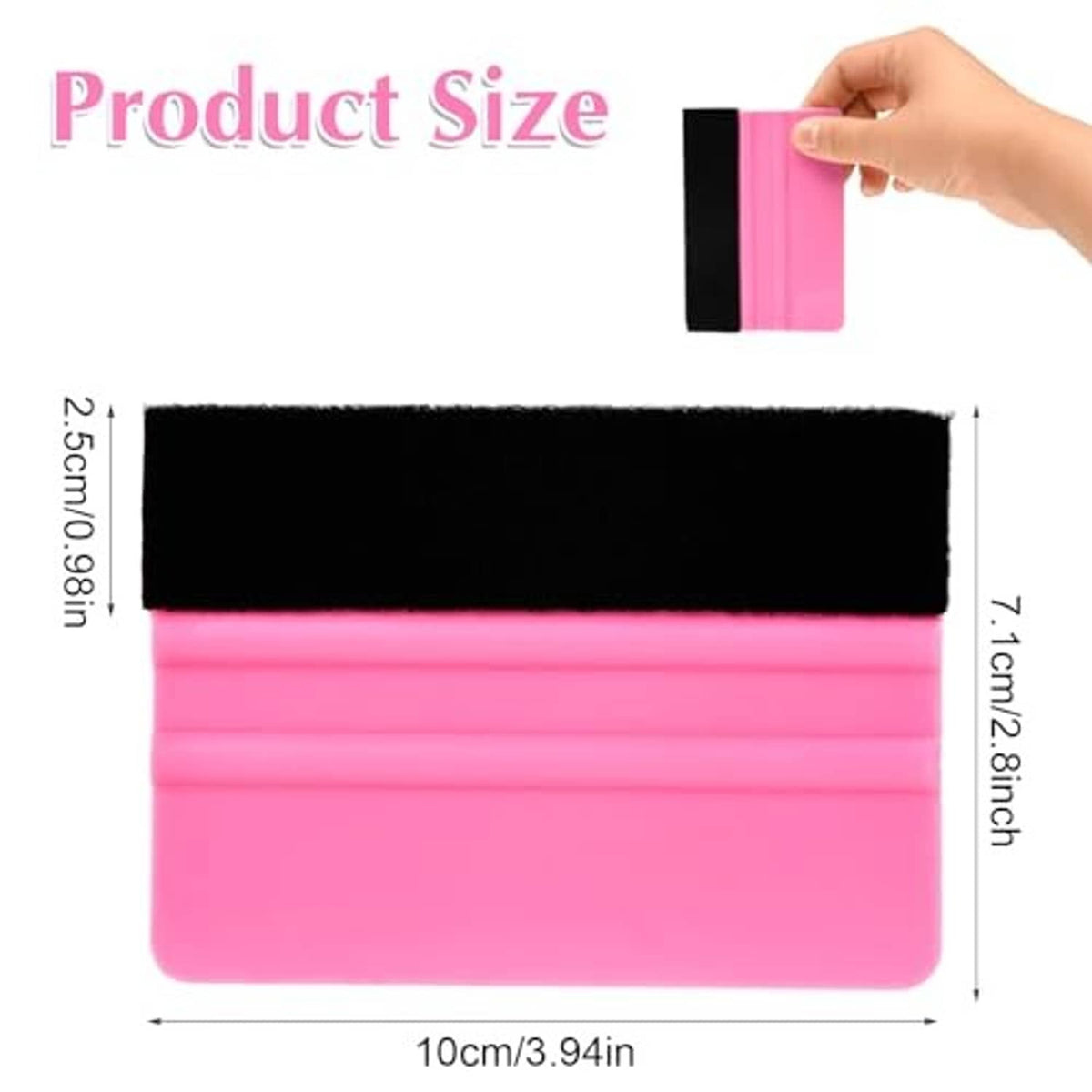 Pink felt vinyl squeegee tool with black pad edge and plastic scraper body
