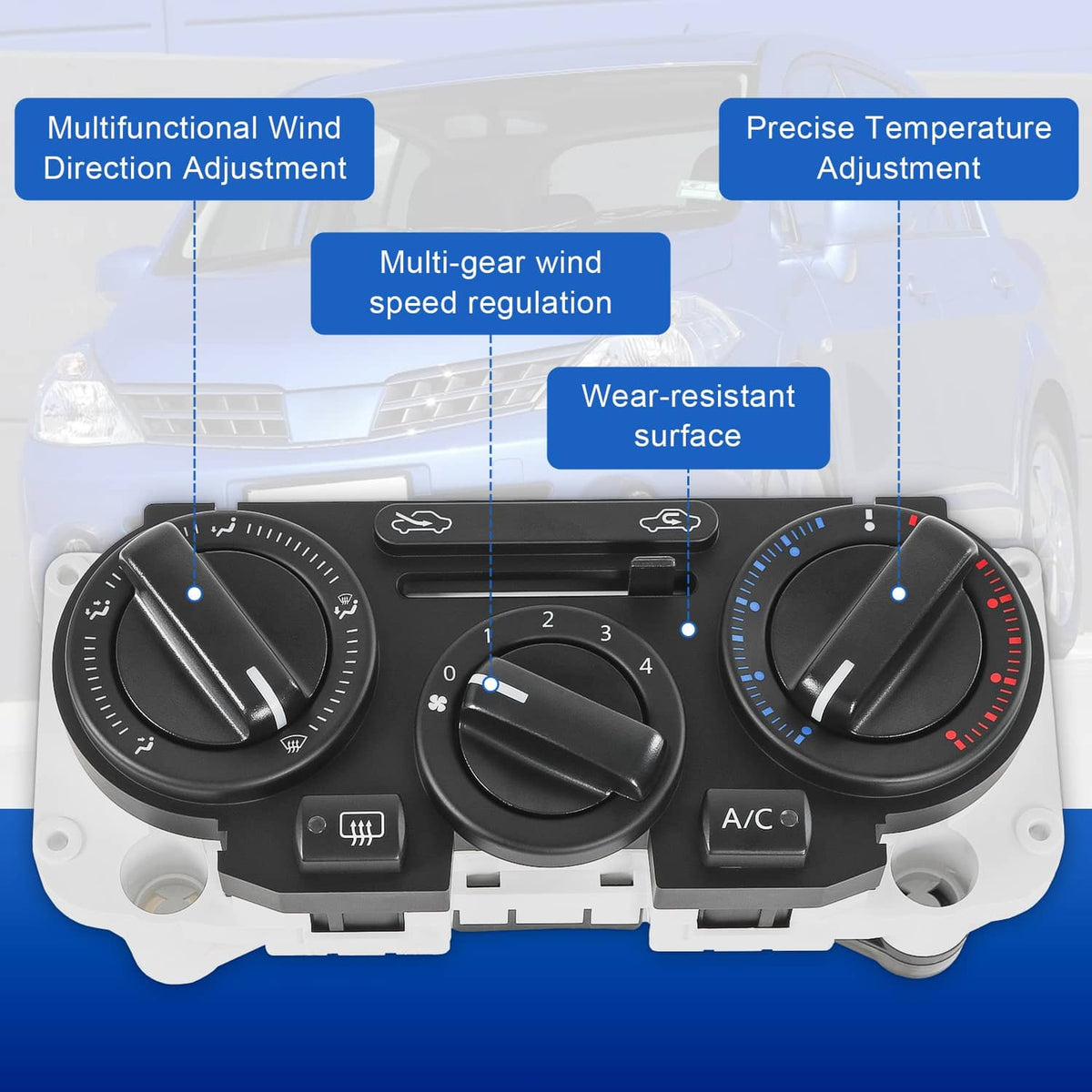 A/C control panel switch assembly showing fan speed knob and temperature dial